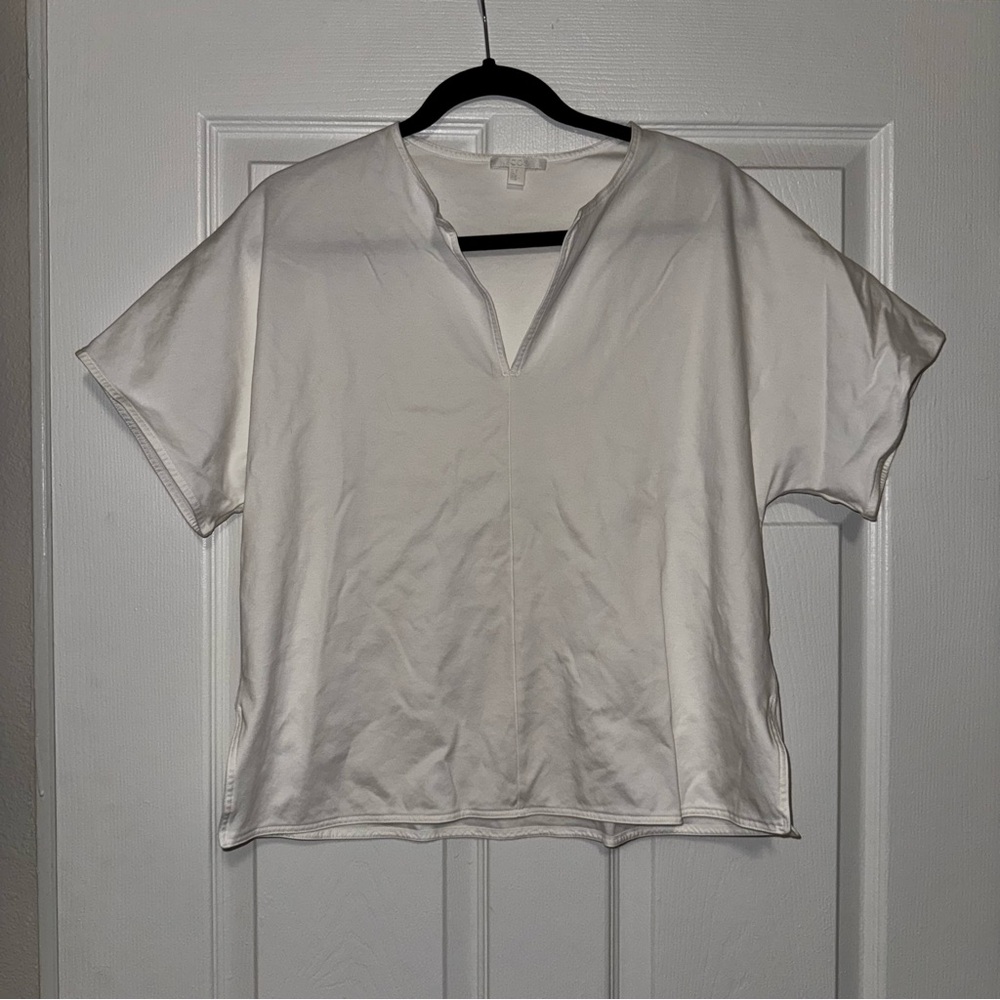 COS Cream V-Neck Short Sleeve Top - Picture 2 of 4